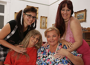 Four horny old and young lesbians feel sorry it special