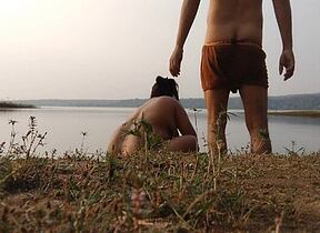 Hot desi sexy girl having fun here with village boyfriend taking disinfect on river