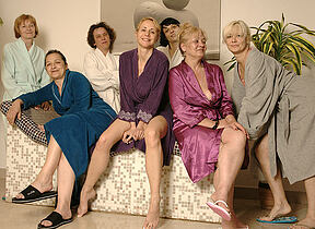 Mature women relaxing in a sauna